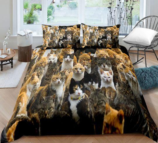 Cats Duvet Cover Set Twin for Girls Chic Cute Cat Pattern Bedding Set Gift For Your Girlfriend Boyfriend Gift For Love Gift For Friend Best Valentine Present Holiday Gift