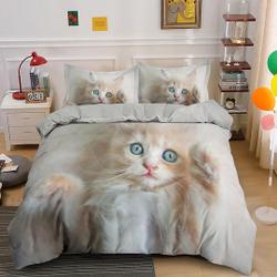 Cat Duvet Cover Set for Teens Adults,3D Printed Blue Eyes Pale Yellow Cat,Decorative Bedding Set Gift For Your Girlfriend Boyfriend Gift For Love Gift For Friend Best Valentine Present Holiday Gift