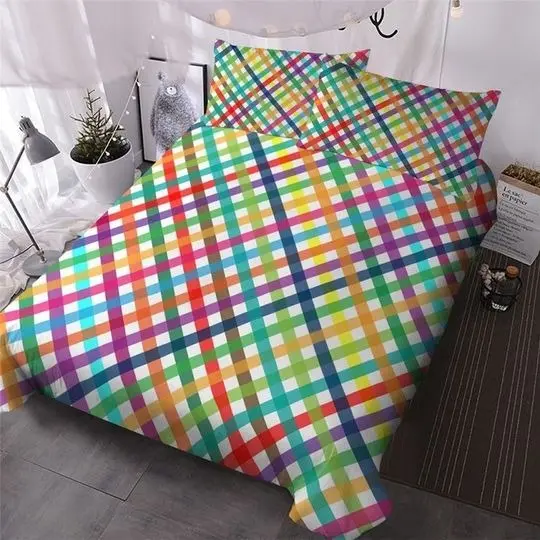Rainbow Grid Bedding Set Gift For Your Girlfriend Boyfriend Gift For Love Gift For Friend Best Valentine Present Holiday Gift