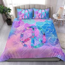 Purple And Blue Feathered Peace Bedding Set Gift For Your Girlfriend Boyfriend Gift For Love Gift For Friend Best Valentine Present Holiday Gift
