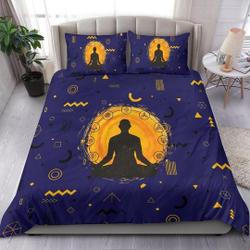 Navy Blue And Yellow Meditating Yogi Bedding Set Gift For Your Girlfriend Boyfriend Gift For Love Gift For Friend Best Valentine Present Holiday Gift