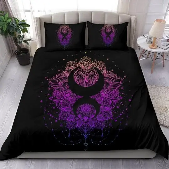 Gradient Lotus Moon Mandala Bedding Set Gift For Your Girlfriend Boyfriend Gift For Love Gift For Friend Best Valentine Present Holiday Gift