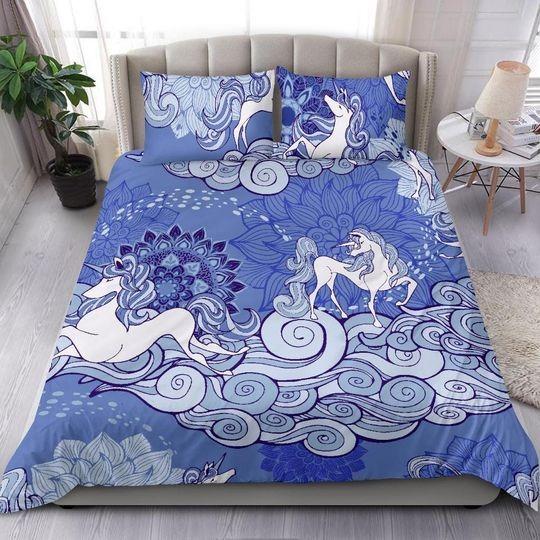 Blue Unicorn Cloud Bedding Set Gift For Your Girlfriend Boyfriend Gift For Love Gift For Friend Best Valentine Present Holiday Gift