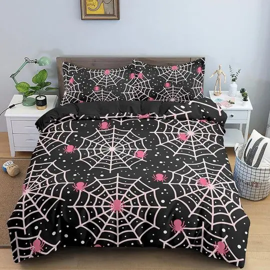 Pink spider web Halloween Bedding Set Gift For Your Girlfriend Boyfriend Gift For Love Gift For Friend Best Valentine Present Holiday Gift