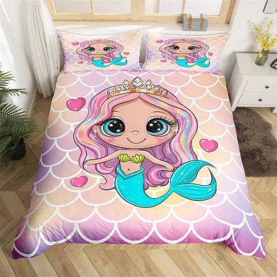 Cartoon Cute Mermaid Bedding SetsGift For Your Girlfriend Boyfriend Gift For Love Gift For Friend Best Valentine Present Holiday Gift
