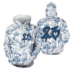 23 Hiphop 3D Graffiti Pattern Hoodie Match Jordan 13 Retro French Blue 3D Hoodie