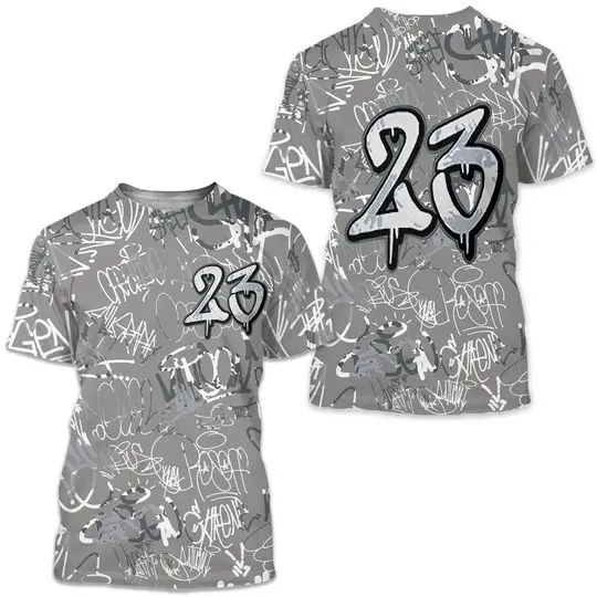 23 Hiphop 3D Graffiti Pattern T-Shirt Match Jordan 6 Cool Grey 3D Shirt Meaningful Gift For Family Gift For Boyfriend Valentine Gift