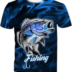 Bass T Shirts for Men Fish 3D Printed Blue Fishing Large Mouth Fish Hook Shirt Meaningful Gift For Family Gift For Boyfriend Valentine Gift
