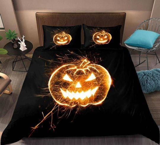 Pumpkin lantern sparks Halloween Bedding Set Gift For Your Girlfriend Boyfriend Gift For Love Gift For Friend Best Valentine Present Holiday Gift