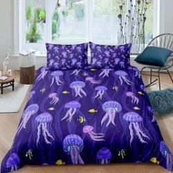 Purple jellyfish & yellow fish Bedding SetsGift For Your Girlfriend Boyfriend Gift For Love Gift For Friend Best Valentine Present Holiday Gift