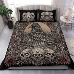 Skull Gothic Occult Crow 3 Piece Duvet Set Color Bedding Set Gift For Your Girlfriend Boyfriend Gift For Love Gift For Friend Best Valentine Present Holiday Gift