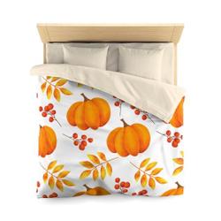 Fall Pumpkin Queen Microfiber Duvet Cover, Autumn, Queen Bedding, Cozy BeddingGift For Your Girlfriend Boyfriend Gift For Love Gift For Friend Best Valentine Present Holiday Gift