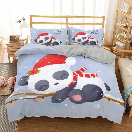 Cute sleeping panda wearing Santa Claus hat Bedding setsGift For Your Girlfriend Boyfriend Gift For Love Gift For Friend Best Valentine Present Holiday Gift
