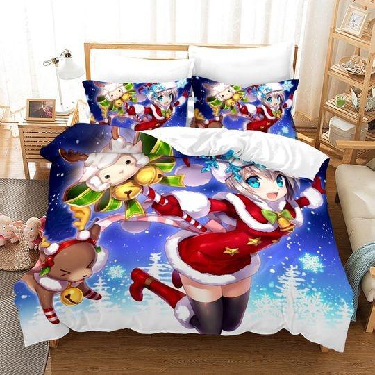 Girl Cow Sheep Playing Snowfield Christmas Bedding Set Gift For Your Girlfriend Boyfriend Gift For Love Gift For Friend Best Valentine Present Holiday Gift