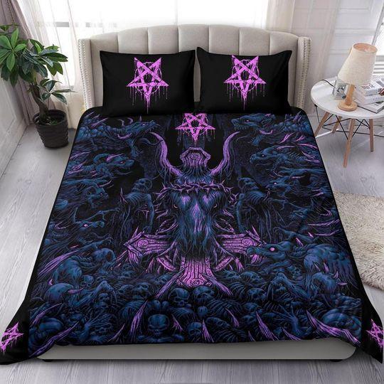 Skull Inverted Cross Crowned Goat Impaled Skeleton Demon Church Blitzkrieg Bedding Set Gift For Your Girlfriend Boyfriend Gift For Love Gift For Friend Best Valentine Present Holiday Gift