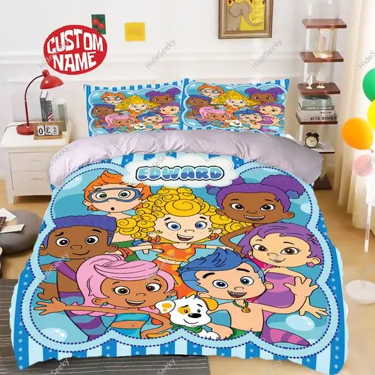 Bubble Guppies Custom Name Bedding Set Gift For Your Girlfriend Boyfriend Gift For Love Gift For Friend Best Valentine Present Holiday Gift