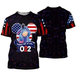 Eeyore Donkey 4th July American Flag Patterns Disney Cartoon Outfit Unisex Casual T-shirts Meaningful Gift For Family Gift For Boyfriend Valentine Gift