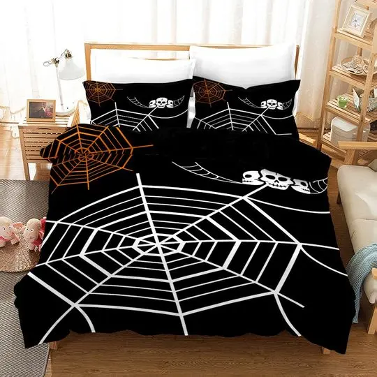 Skull Duvet Cover Set Double King, Spider Web Bedding Set Gift For Your Girlfriend Boyfriend Gift For Love Gift For Friend Best Valentine Present Holiday Gift