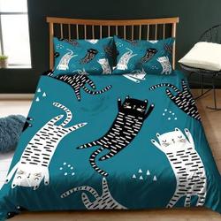Cat Pattern On Blue Christmas Bedding SetsGift For Your Girlfriend Boyfriend Gift For Love Gift For Friend Best Valentine Present Holiday Gift