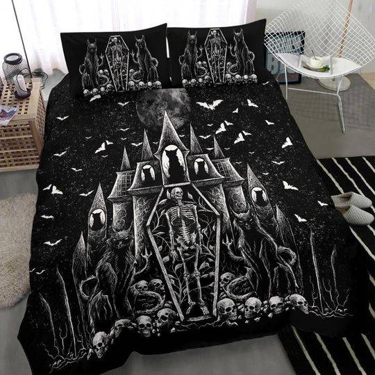 Skull Gothic Cat Skeleton Bedding Set Gift For Your Girlfriend Boyfriend Gift For Love Gift For Friend Best Valentine Present Holiday Gift