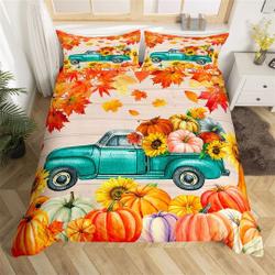 Fall Harvest Handmade Duvet Cover, Cartoon Truck Pumpkin Sunflower BeddingGift For Your Girlfriend Boyfriend Gift For Love Gift For Friend Best Valentine Present Holiday Gift