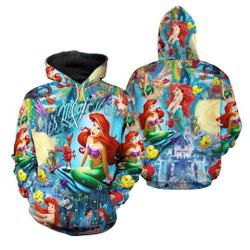 Princess Ariel Glitter Castle | Disney Sweatshirt/Hoodie/Jacket | Stylist Unisex Cartoon Graphic Outfits | Clothing Men Women Kids Toddlers