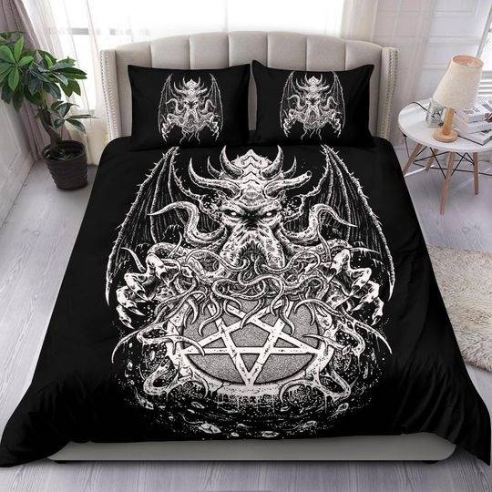 Skull Demon Satanic Pentagram Octopus Bedding Set Gift For Your Girlfriend Boyfriend Gift For Love Gift For Friend Best Valentine Present Holiday Gift