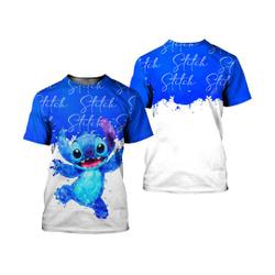 Stitch Blue Watercolor Glitter Disney Graphics Cartoon 3D Tshirt Meaningful Gift For Family Gift For Boyfriend Valentine Gift