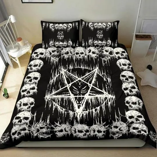 New! Skull Satanic Pentagram Drip Bedding Set Gift For Your Girlfriend Boyfriend Gift For Love Gift For Friend Best Valentine Present Holiday Gift