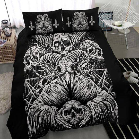 Satanic Skull Demon Inverted Skull Cross Bedding Set Gift For Your Girlfriend Boyfriend Gift For Love Gift For Friend Best Valentine Present Holiday Gift