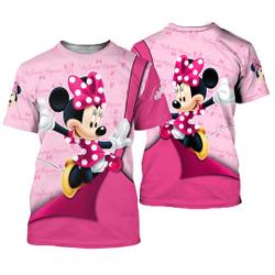 Minnie Mouse Pink Button Overalls Patterns Disney Cartoon Outfits Unisex Casual T-shirts Meaningful Gift For Family Gift For Boyfriend Valentine Gift