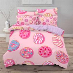 Girl Pink Bedding Set Twin Kid Child Teen Cute Donuts Print Duvet Cover Set, Dessert Lovely Cartoon Food Theme Funny Decor