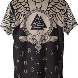 Raven Valknut 3D Print Rune Amulet T-Shirt, Men's Summer Quick Dry Fashion Viking Short Sleeve,Beige,XXL Meaningful Gift For Family Gift For Boyfriend Valentine Gift