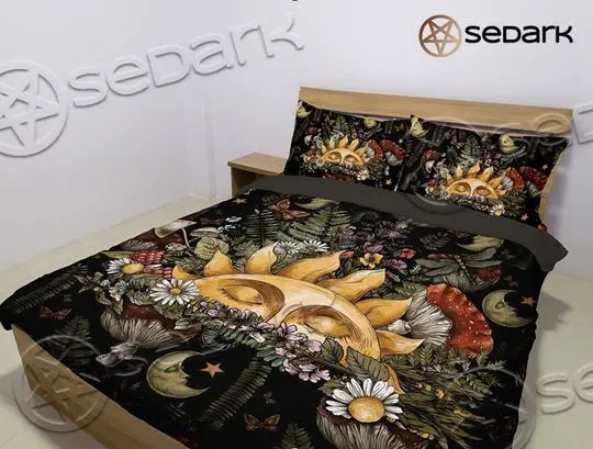 Vintage Mushroom Sun Cottagecore Witch Bedding SetsGift For Your Girlfriend Boyfriend Gift For Love Gift For Friend Best Valentine Present Holiday Gift