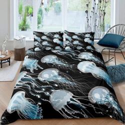 Blue jellyfish bedding black Bedding SetsGift For Your Girlfriend Boyfriend Gift For Love Gift For Friend Best Valentine Present Holiday Gift
