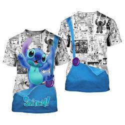 Stitch Button Overalls Patterns Disney Cartoon Outfits Unisex Casual T-shirts Meaningful Gift For Family Gift For Boyfriend Valentine Gift