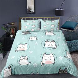 Mint green cat  Bedding Set Gift For Your Girlfriend Boyfriend Gift For Love Gift For Friend Best Valentine Present Holiday Gift