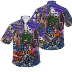 3D Horror Beetlejuice Tropical Hawaiian Shirt, Aloha Shirt, Halloween Beetlejuice  Horror Button Up Shirt For Fans Gift For Your Girlfriend Boyfriend Gift For Love Gift For Friend Best Valentine Present Holiday Gift