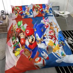 3D Printed The Hedgehog and Super Mario Bedding Duvet Cover Set Gift For Your Girlfriend Boyfriend Gift For Love Gift For Friend Best Valentine Present Holiday Gift