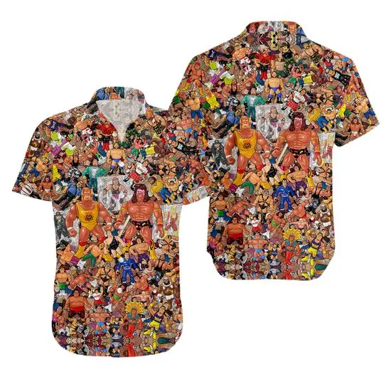 3D Wrestling Character Collage Art Hawaiian Shirt Gift For Your Girlfriend Boyfriend Gift For Love Gift For Friend Best Valentine Present Holiday Gift