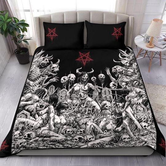 Skull Satanic Pentagram Demon Nymphomania And Loving It Bedding Set Gift For Your Girlfriend Boyfriend Gift For Love Gift For Friend Best Valentine Present Holiday Gift