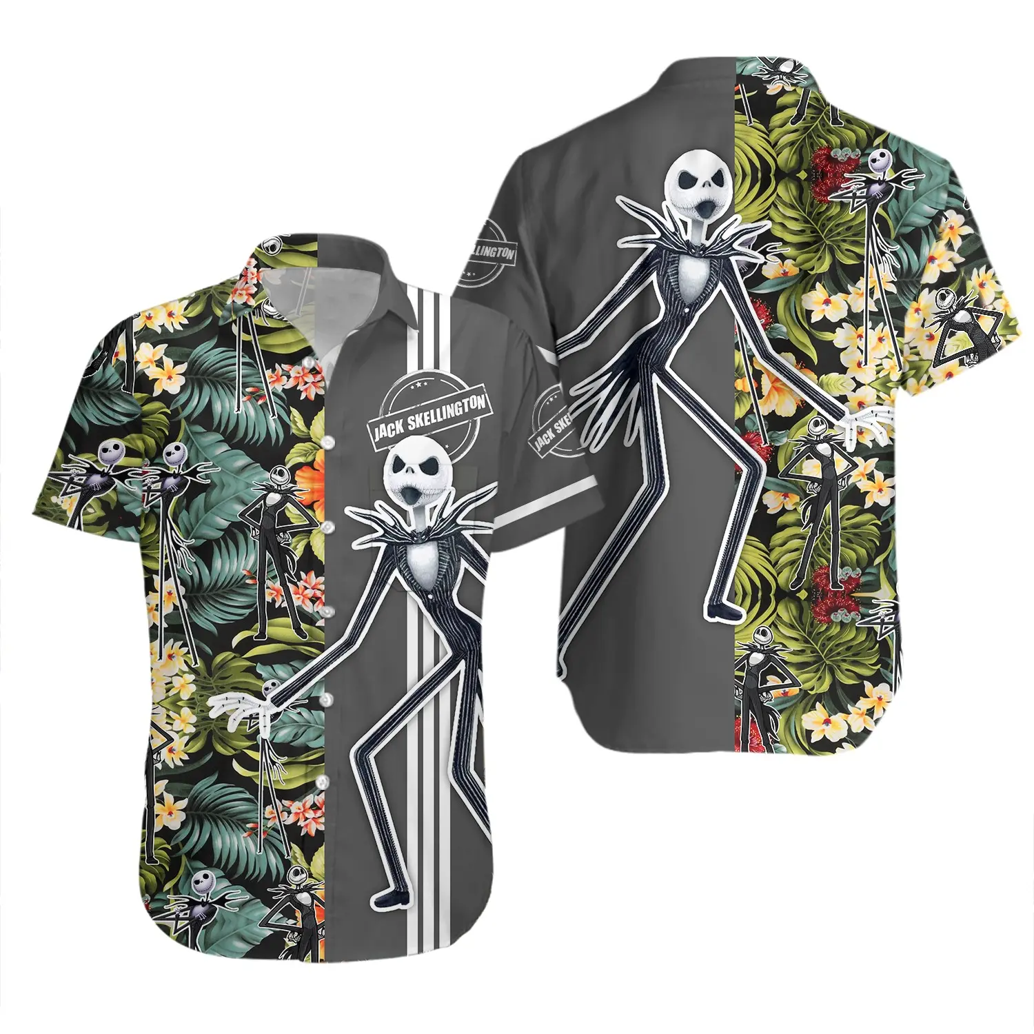 Jack Skellington Floral Hawaii Beach Pattern Disney Hawaiian Button Down Shirt Gift For Your Girlfriend Boyfriend Gift For Love Gift For Friend Best Valentine Present Holiday Gift