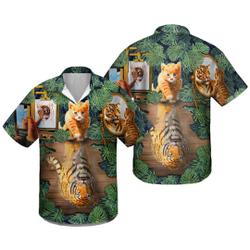 Cat And Tiger Leaf Hawaiian Shirt Gift For Your Girlfriend Boyfriend Gift For Love Gift For Friend Best Valentine Present Holiday Gift
