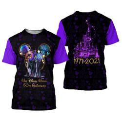 Maleficent Black Neon Purple Glitter Castle Disney 50th Anniversary Unisex Casual T-shirts Meaningful Gift For Family Gift For Boyfriend Valentine Gift