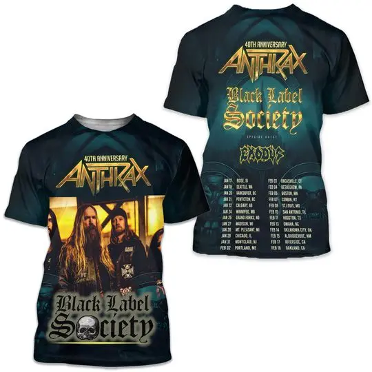 40th Anniversary Anthrax Black Label Society 3d T-Shirt Meaningful Gift For Family Gift For Boyfriend Valentine Gift