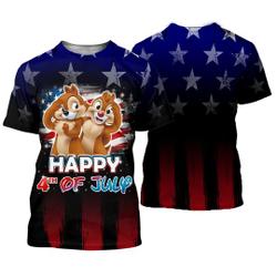 Chip 'n' Dale July 4th USA Flag Patterns Disney Cartoon Outfits Unisex Casual T-shirts Meaningful Gift For Family Gift For Boyfriend Valentine Gift