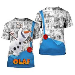 Olaf Frozen Button Overalls Patterns Disney Cartoon Outfits Unisex Casual T-shirts Meaningful Gift For Family Gift For Boyfriend Valentine Gift