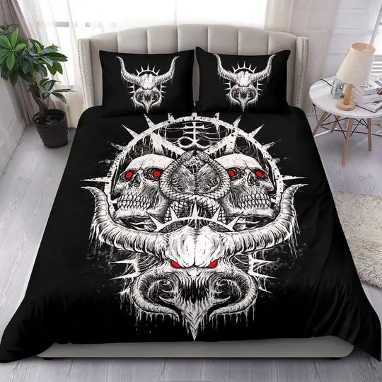 Skull Satanic Demon Serpent Bedding Set Gift For Your Girlfriend Boyfriend Gift For Love Gift For Friend Best Valentine Present Holiday Gift