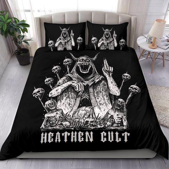 Satanic Skull Demon God Impaled Skulls Bedding Set Gift For Your Girlfriend Boyfriend Gift For Love Gift For Friend Best Valentine Present Holiday Gift