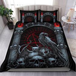 Skull Goth Occult Crow Satanic Pentagram Bat Wing Demon Cat Shrine Bedding Set Gift For Your Girlfriend Boyfriend Gift For Love Gift For Friend Best Valentine Present Holiday Gift